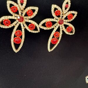 Elegant Red Floral Earrings